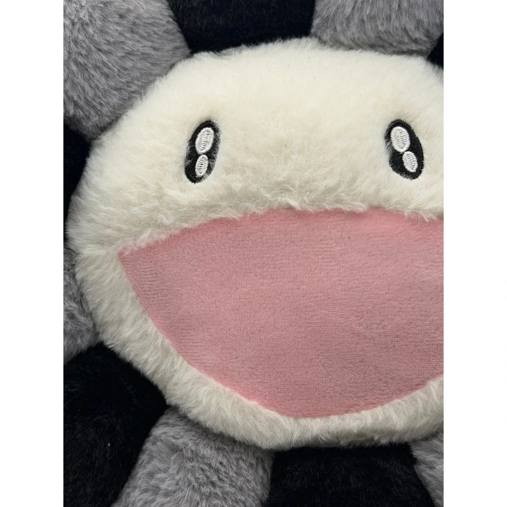 Takashi Murakami Style Flower‎ Plush Pillow Black Grey White Smiley Face Cushion
